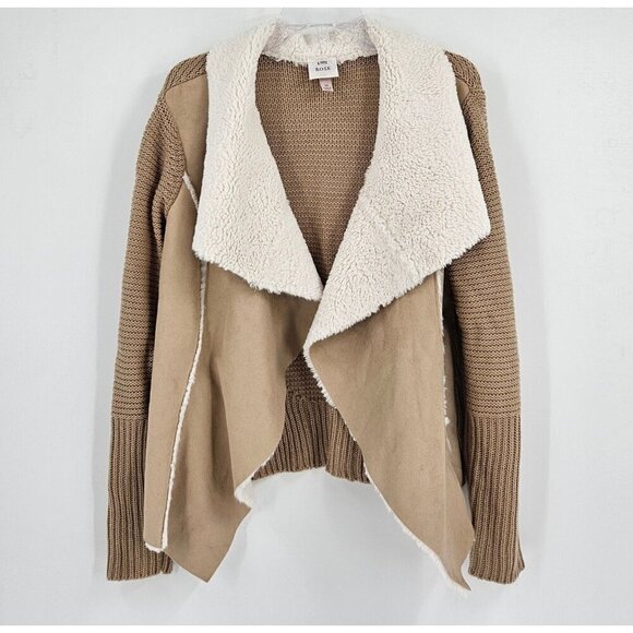 Knox Rose Sweaters - Knox Rose Womens M Open Front Faux Suede Shearling Tan Cardigan Sweater Jacket